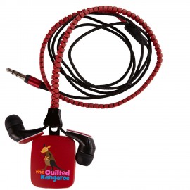 Customized Zipper Ear Buds with Pull - Red