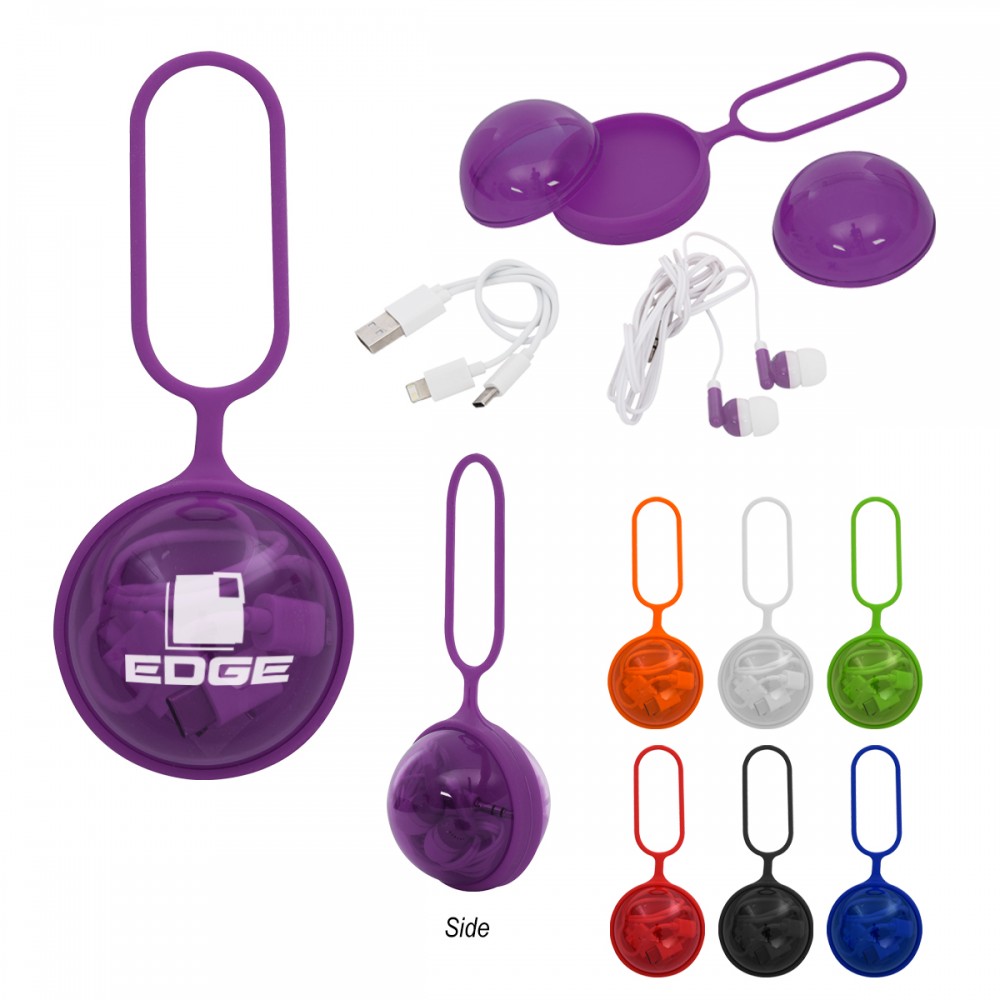 3-In-1 Charging Cable And Earbuds Ball 3-In-1 Charging Cable And Earbuds Ball