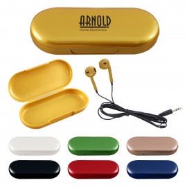 Metallic Wired Earbuds With Clamshell Case with Logo