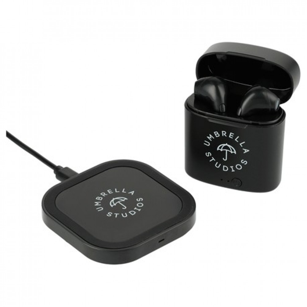 Oros Tws Auto Pair Earbuds & Wireless Charging Pad with Logo