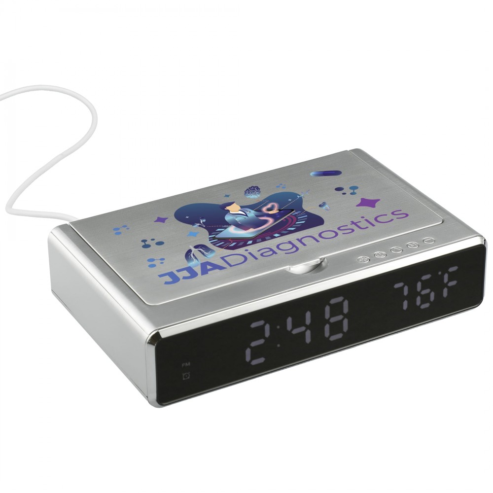 UV Sanitizer Desk Clock with Wireless Charging with Logo