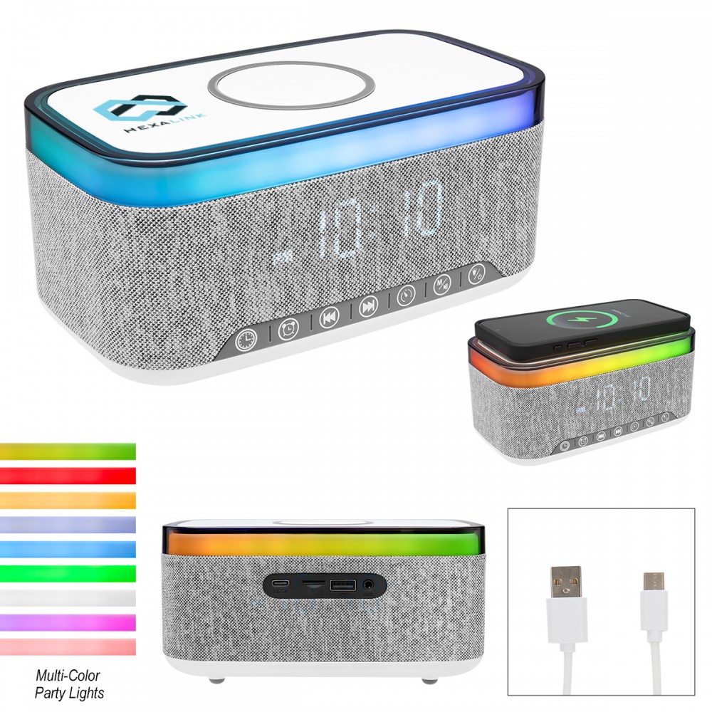 Rise & Shine Clock With Light-up Speaker & Charger with Logo Rise & Shine Clock With Light-up Speaker & Charger with Logo