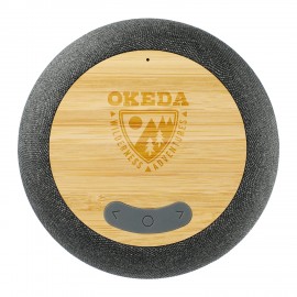 Personalized Garm Fabric & Bamboo Speaker With Wireless Charging