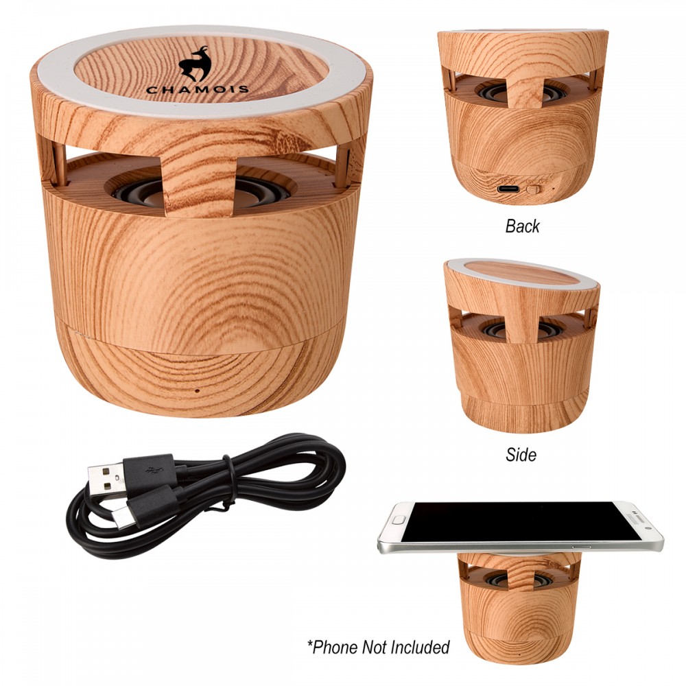 Promotional Woodgrain Wireless Charging Pad And Speaker 2.0 Promotional Woodgrain Wireless Charging Pad And Speaker 2.0