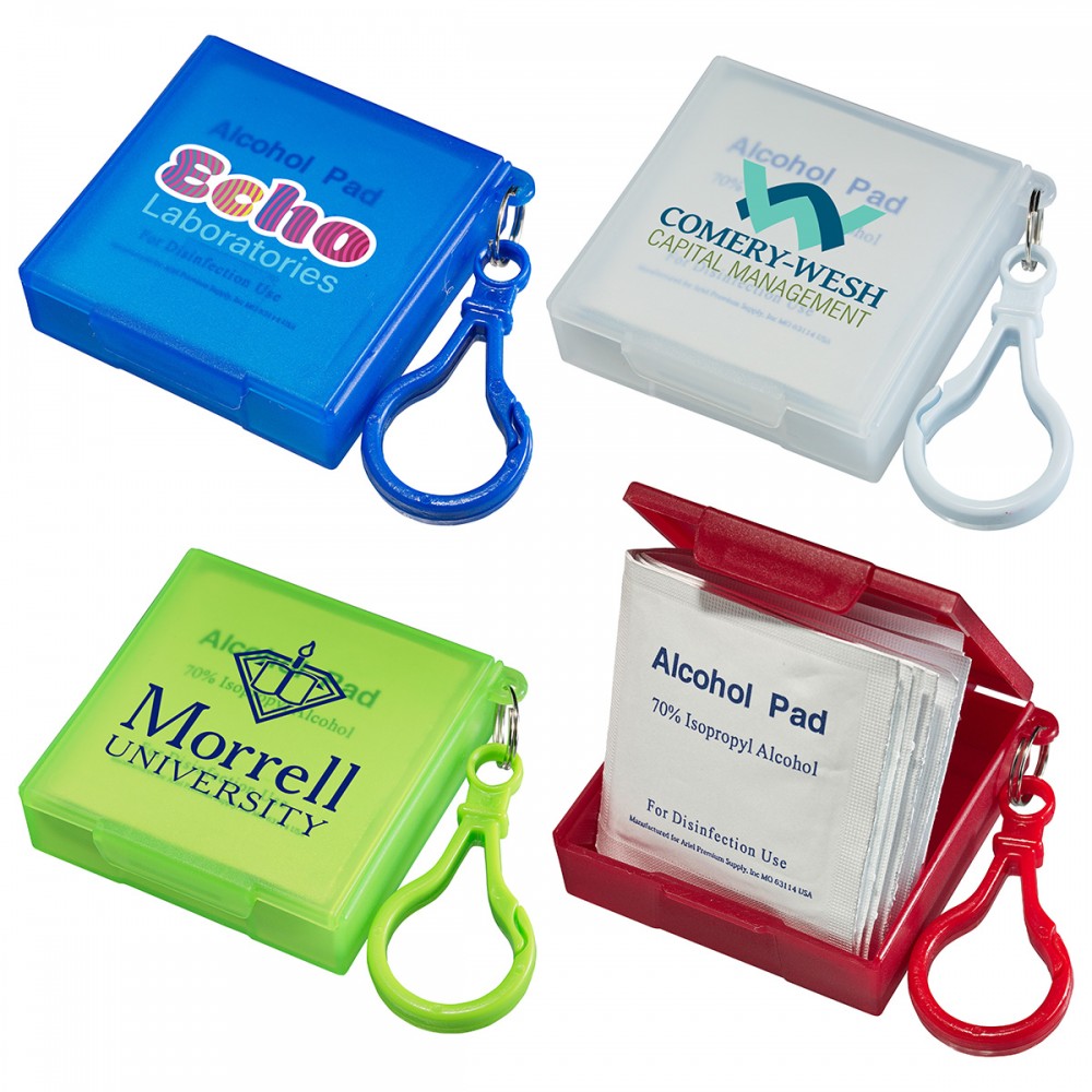 Handy Pack Sanitizing Wipes with Carabiner with Logo
