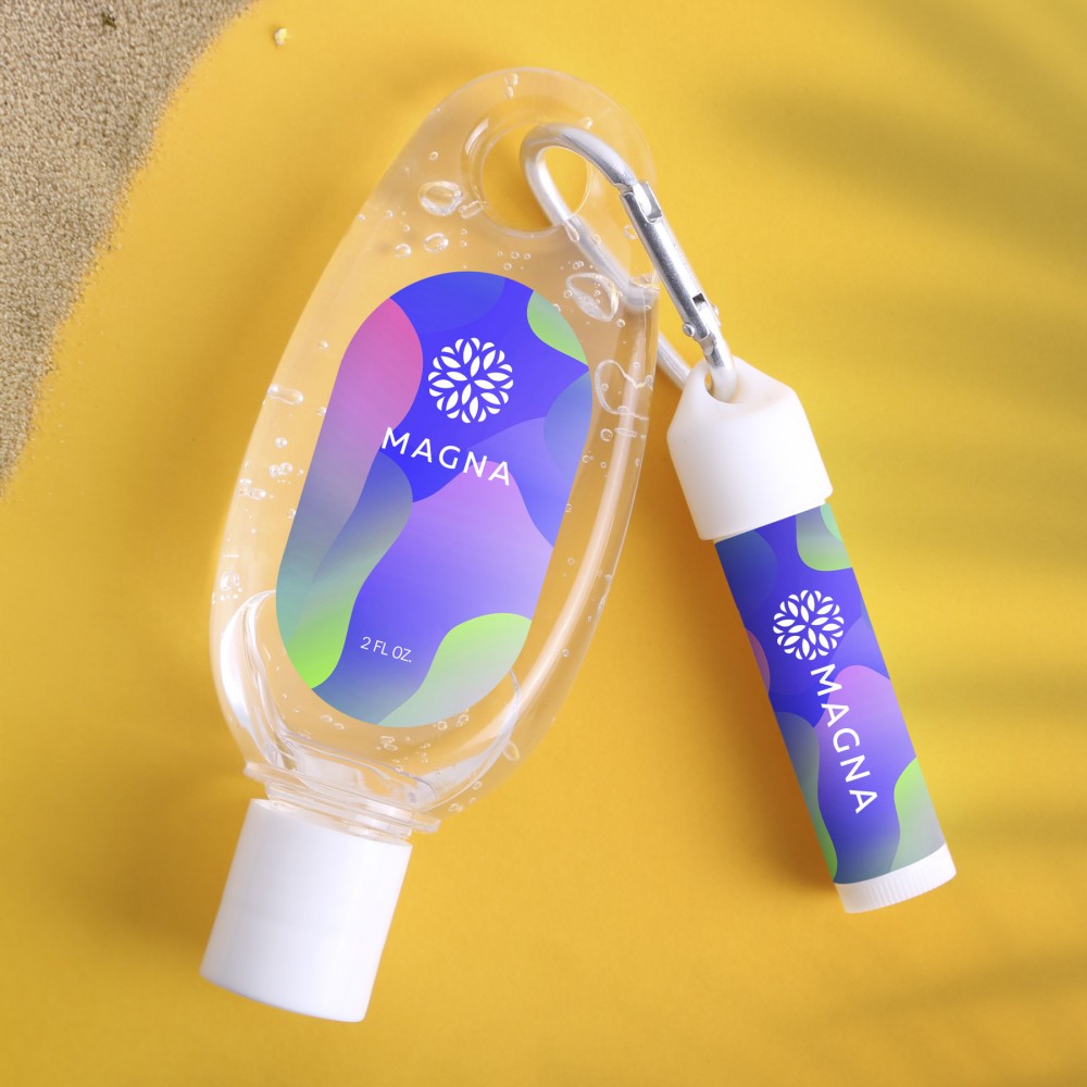 Hand Sanitizer & Lip Moisturizer With SPF15 Carabiner Kit with Logo Hand Sanitizer & Lip Moisturizer With SPF15 Carabiner Kit with Logo