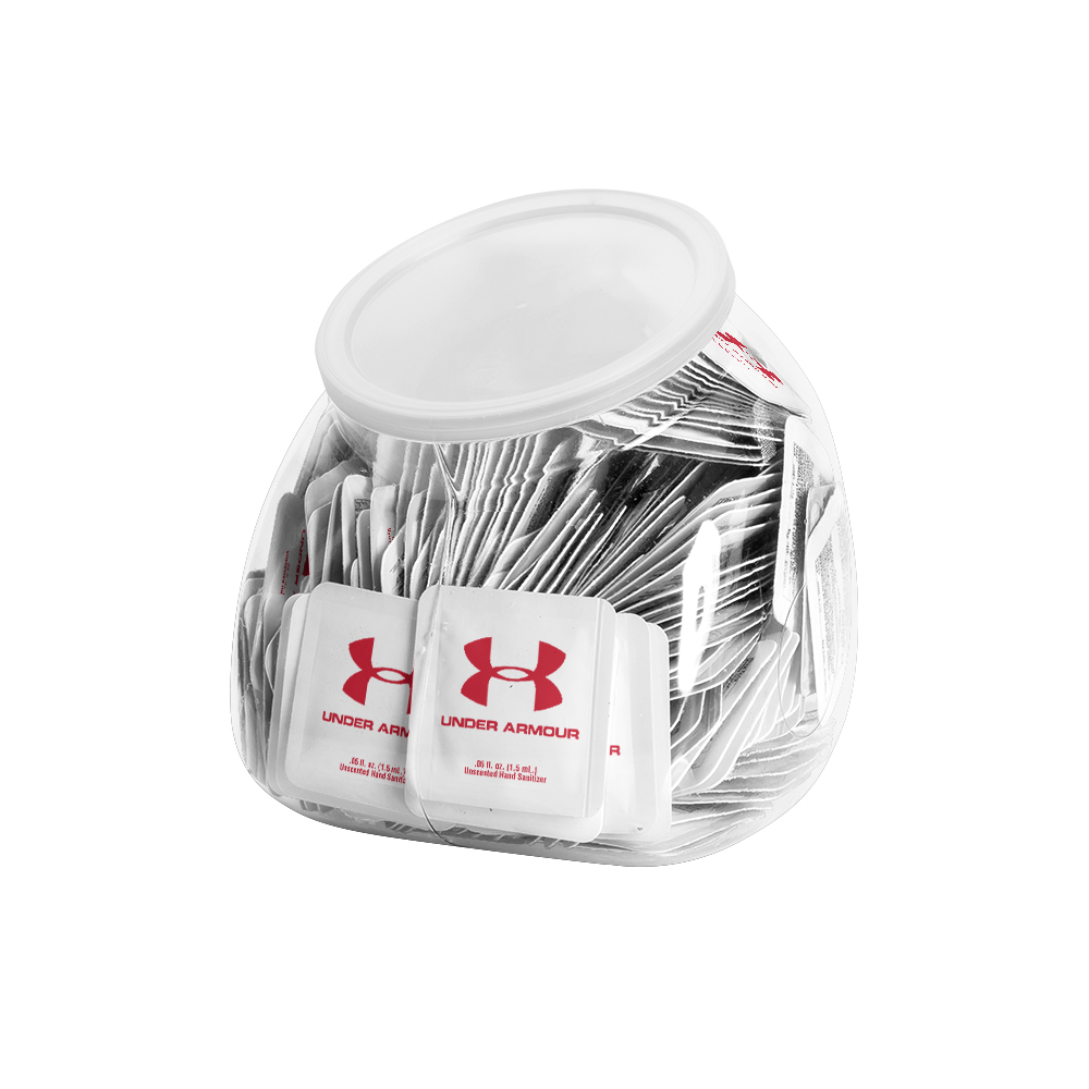 Customized 64 oz. Single Use Sanitizer Tub Display (Includes 250 Pad Printed Packets) Customized 64 oz. Single Use Sanitizer Tub Display (Includes 250 Pad Printed Packets)