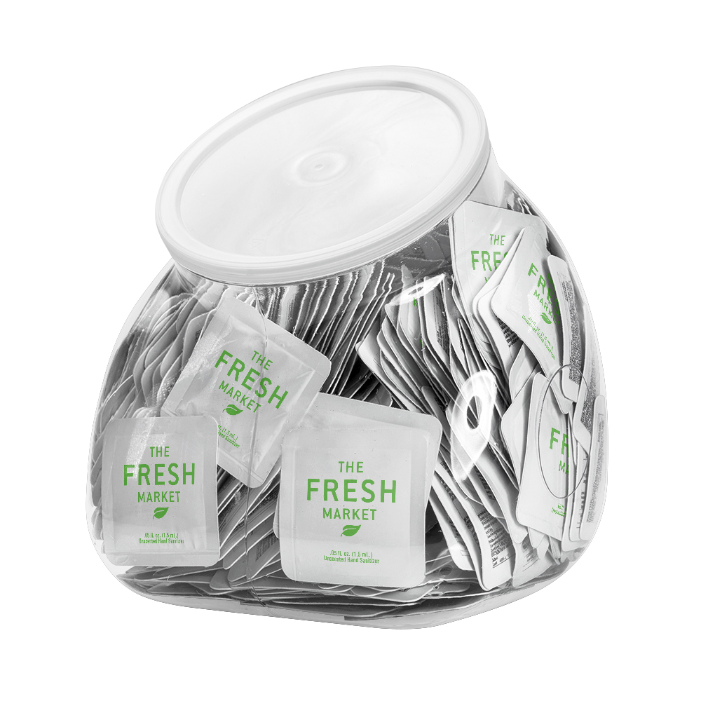 Personalized 94 oz. Single Use Sanitizer Tub Display (Includes 500 Pad Printed Packets) Personalized 94 oz. Single Use Sanitizer Tub Display (Includes 500 Pad Printed Packets)