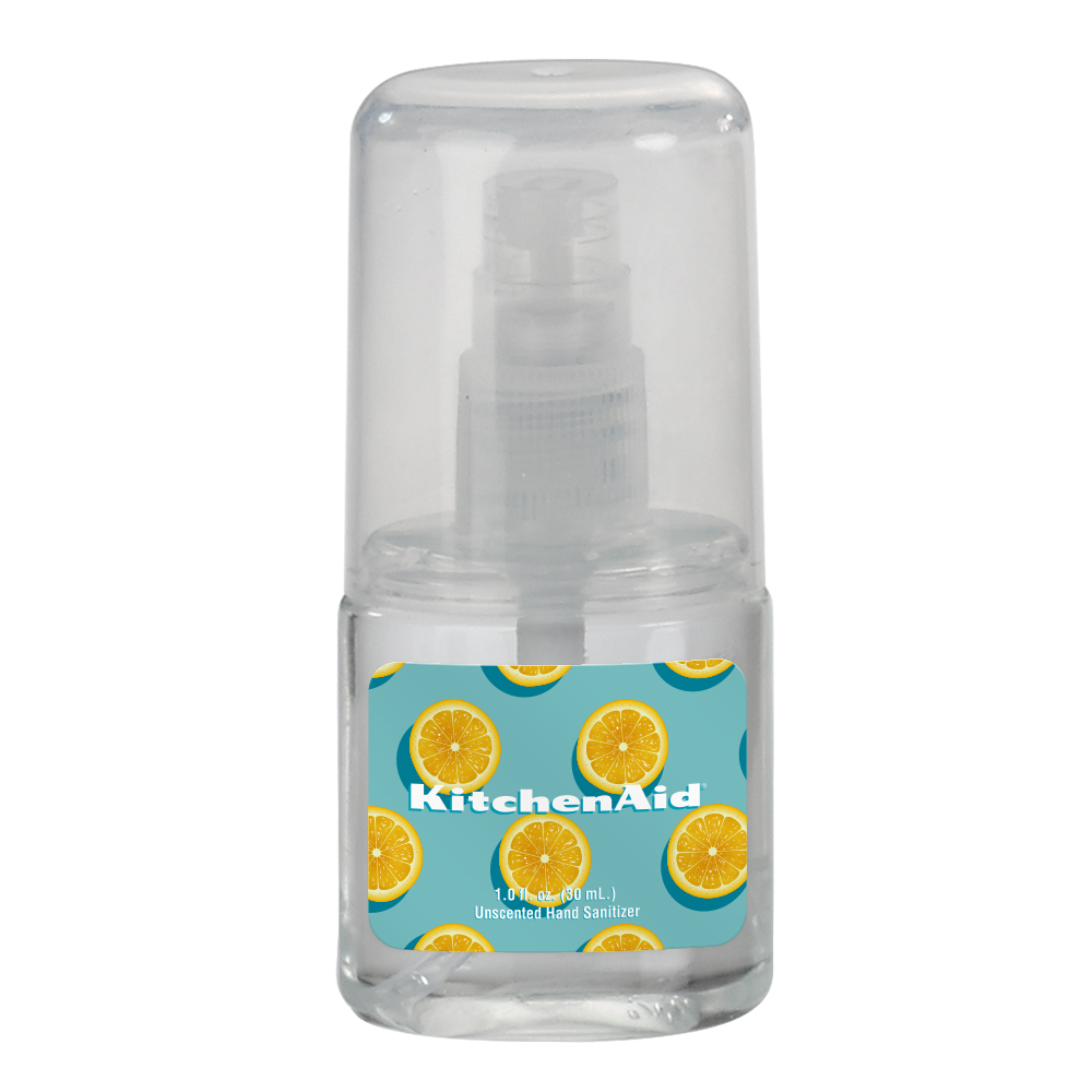 Logo Branded 1 oz. Unscented Clear Sanitizer Spray in Oval Bottle Logo Branded 1 oz. Unscented Clear Sanitizer Spray in Oval Bottle