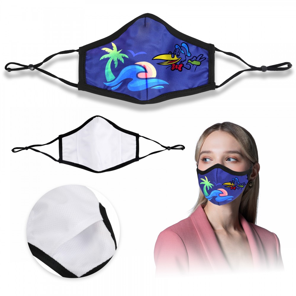 Personalized Full Color Printed 3-Ply Polyester Mask with Nose Clip and Filter Pocket Personalized Full Color Printed 3-Ply Polyester Mask with Nose Clip and Filter Pocket