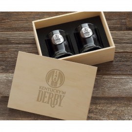 Staten 2-Piece Rocks Glass Set in Engraved Pine Box   Staten 2-Piece Rocks Glass Set in Engraved Pine Box