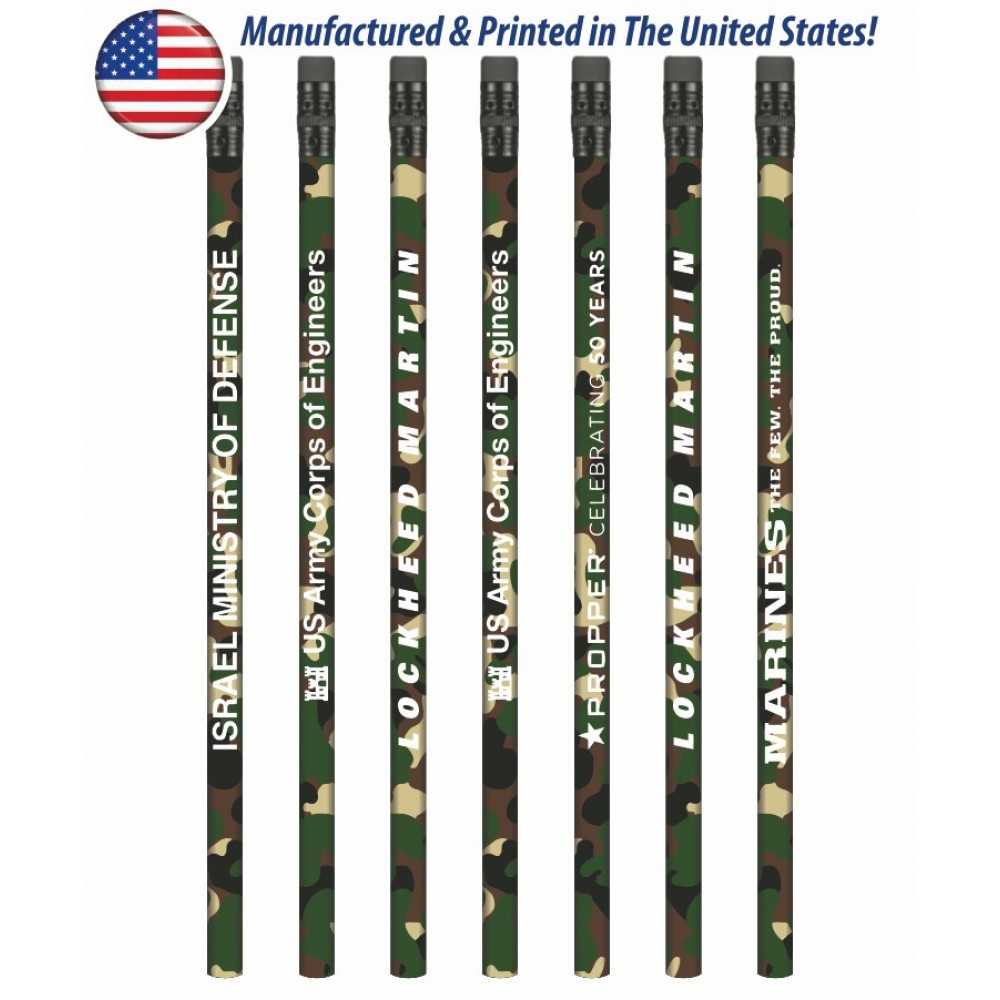  USA Made Forest Camo Pencil with Black Eraser, #2 lead