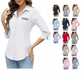 Women Three Quarter Sleeve Shirt Custom Embroidered