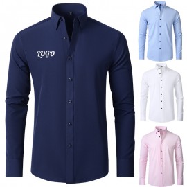 Business Men's Long Sleeve Square Collar Shirt Custom Embroidered