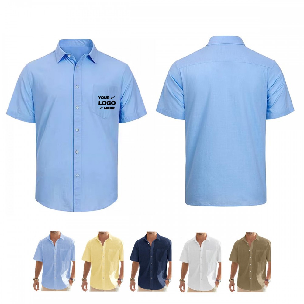 Custom Printed Mens Button Down Short Sleeve Shirt