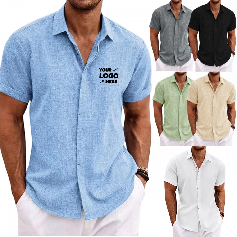 Custom Printed Mens Casual Wrinkle Free Shirts Short Sleeve