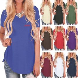 Custom Printed Womens Short Sleeve V-Neck Loose Casual T-Shirts Summer Tops