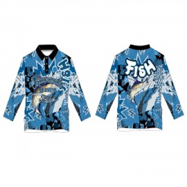 Logo Imprinted Custom Unisex Full Sublimation Fishing Shirt w/3-Button Collar