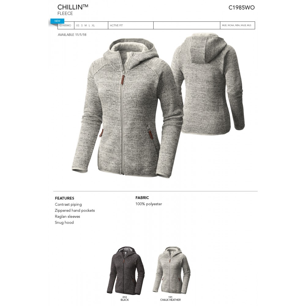 Columbia Wmns Chillin Fleece Full Zip Hooded Jacket-Blank Logo Imprinted Columbia Wmns Chillin Fleece Full Zip Hooded Jacket-Blank Logo Imprinted