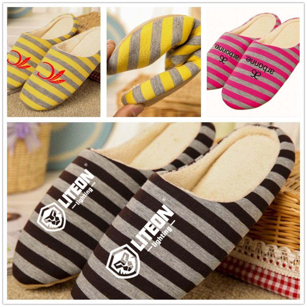 Warm Two-color Striped Silent Indoor Cotton Slipper Custom Imprinted Warm Two-color Striped Silent Indoor Cotton Slipper Custom Imprinted