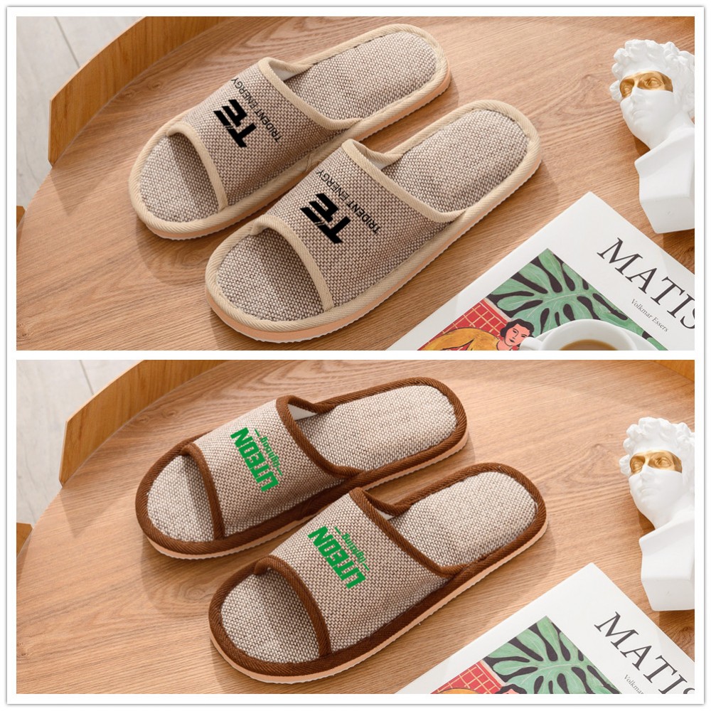 Logo Printed Four Season Linen Slippers With Thick Soles Logo Printed Four Season Linen Slippers With Thick Soles