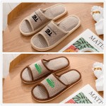 Logo Printed Four Season Linen Slippers With Thick Soles