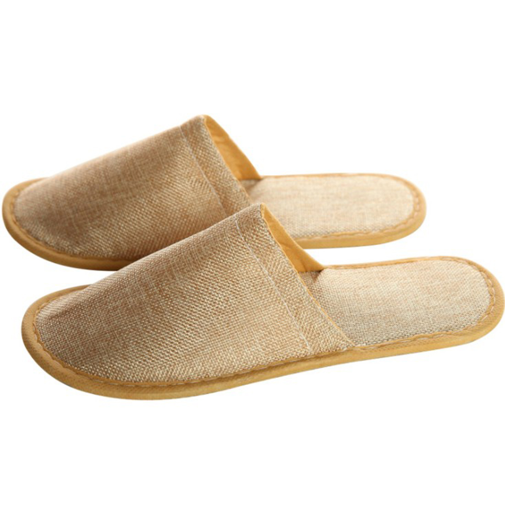 Logo Printed Cotton Linen Hotel Slippers