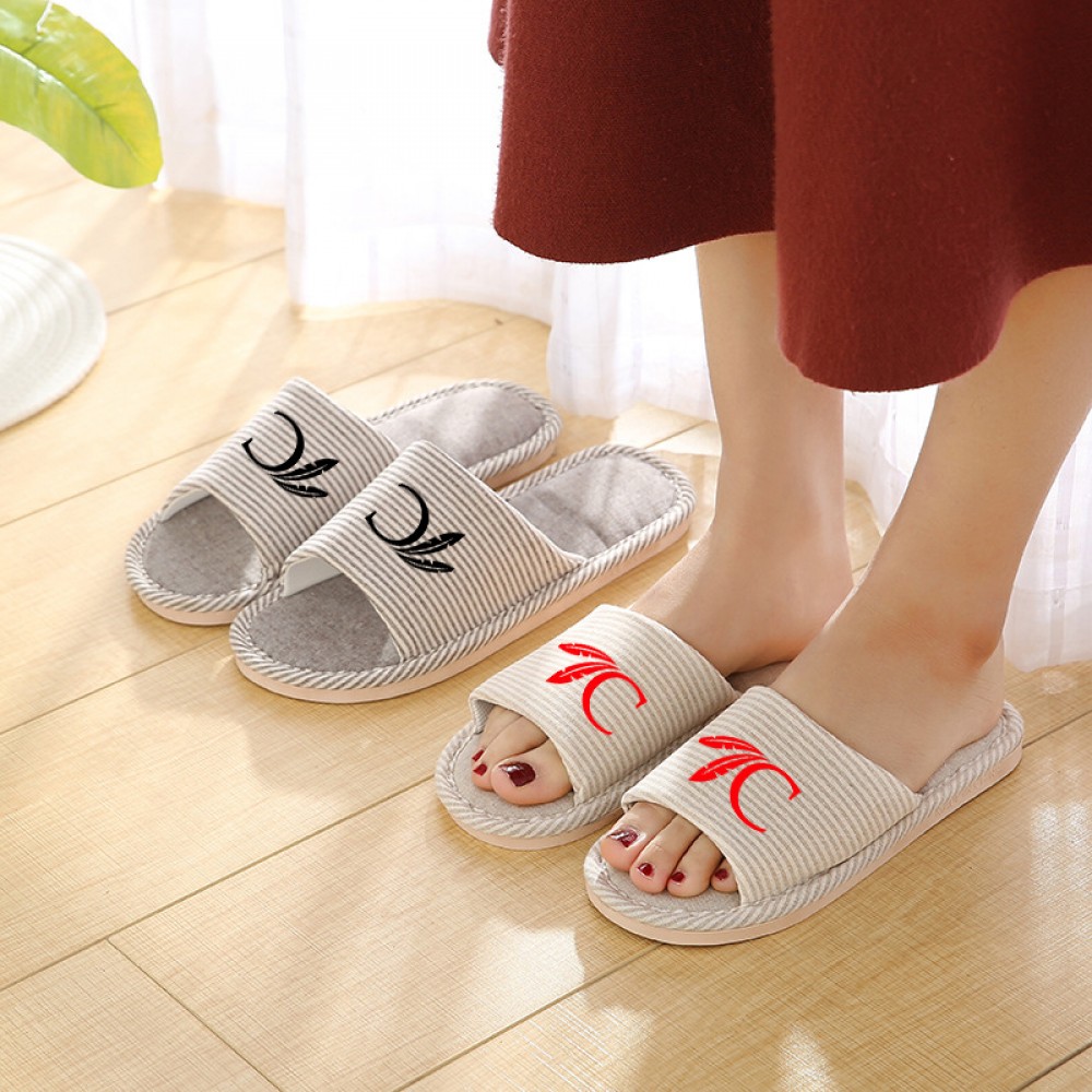 Custom Imprinted Linen Open Toe Slippers Custom Imprinted Linen Open Toe Slippers