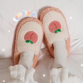 Branded Fruit Design Plush Slippers