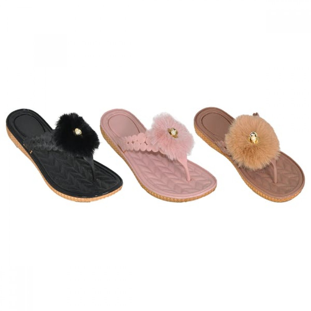 Custom Imprinted Ladies Sandals With Fur Pom Custom Imprinted Ladies Sandals With Fur Pom