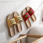 Logo Printed Spring Summer Linen Open Toe Slippers