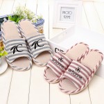 Branded Striped Silent Indoor Cotton Open Toe Slippers