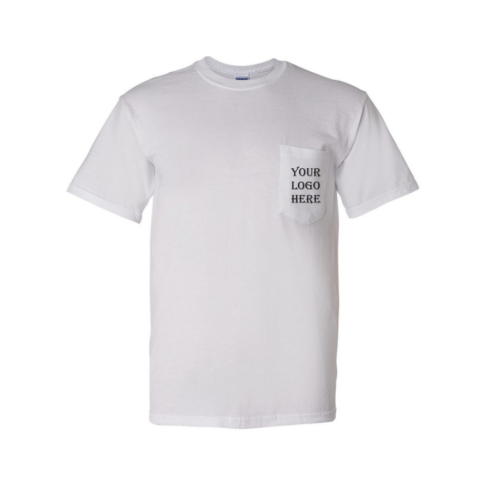 Gildan DryBlend Pocket White T-Shirt Logo Imprinted