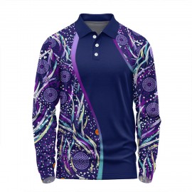 75D Milk Silk Fluorescent Digital Print Men's Long Sleeve Polo - 5.3 oz Logo Imprinted