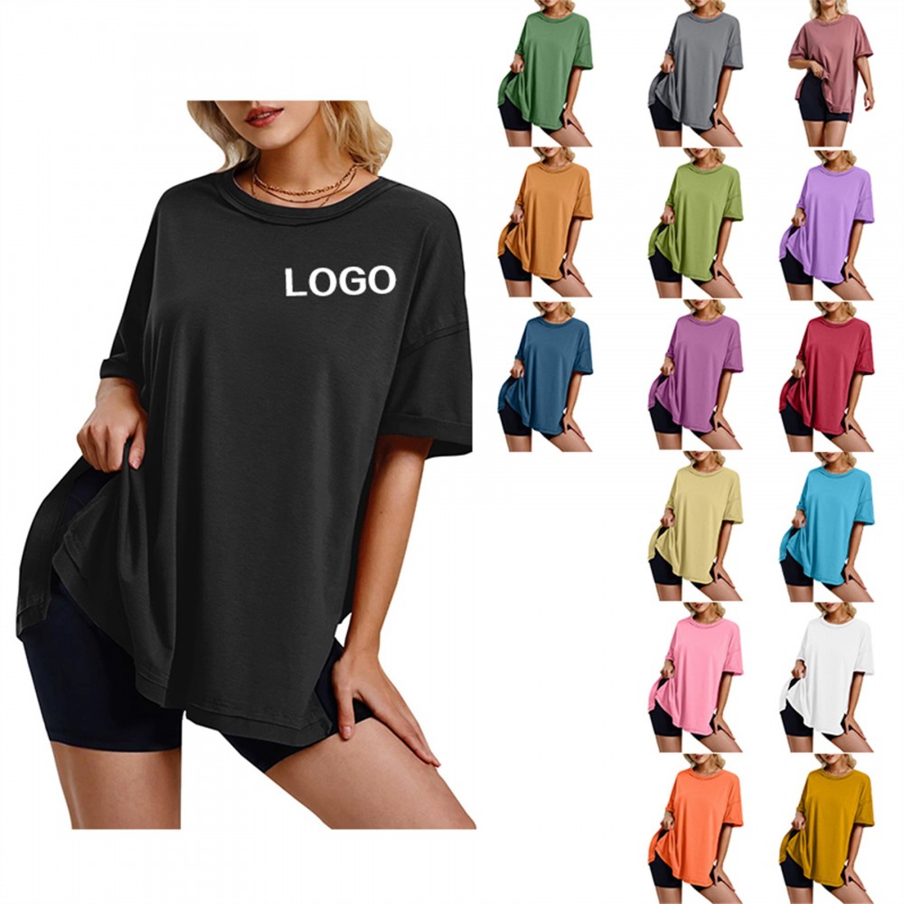 Logo Imprinted Solid Color Cotton Round Neck T shirt Logo Imprinted Solid Color Cotton Round Neck T shirt