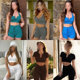 Custom Printed Yoga Suit Front Zipper Sports Bra High Waist Shorts  Custom Printed Yoga Suit Front Zipper Sports Bra High Waist Shorts