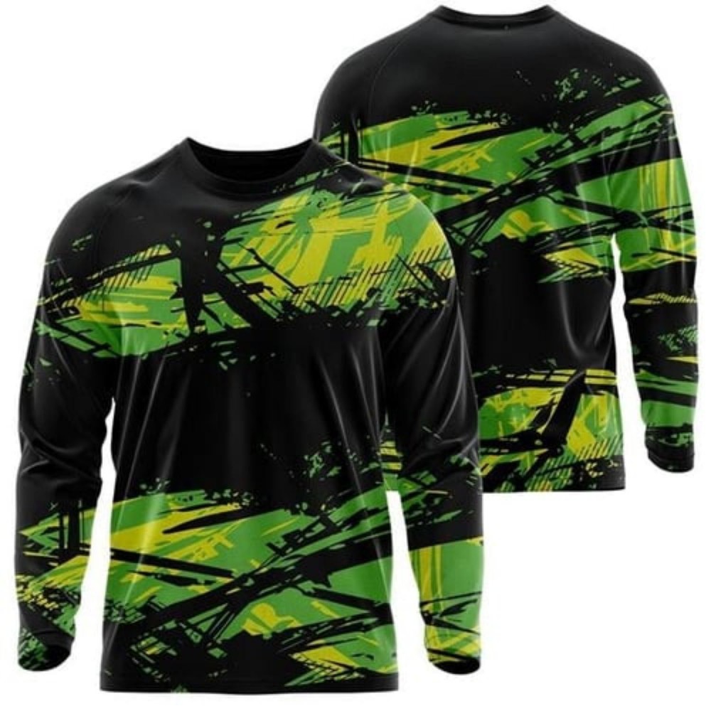 75D Milk Silk Fluorescent Digital Print Men's Long Sleeve T-Shirt - 5.3 oz Custom Embroidered