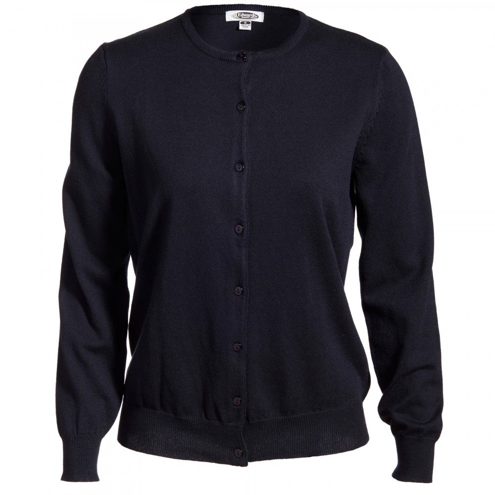 Logo Printed Edwards Ladies' Jewel-Neck Cotton Cardigan Sweater Logo Printed Edwards Ladies' Jewel-Neck Cotton Cardigan Sweater