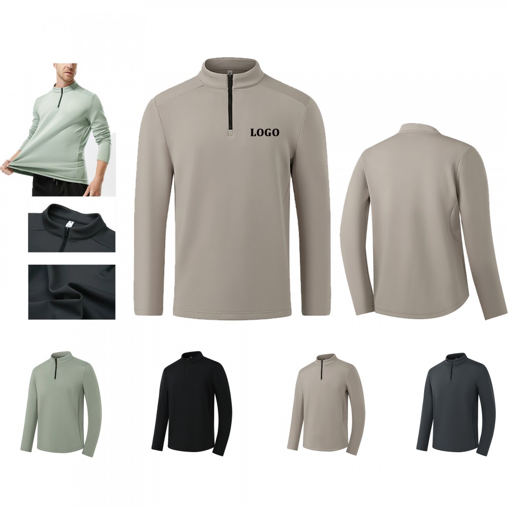 Men's Quarter Zip Long Sleeve Athletic Pullover Shirt Logo Printed