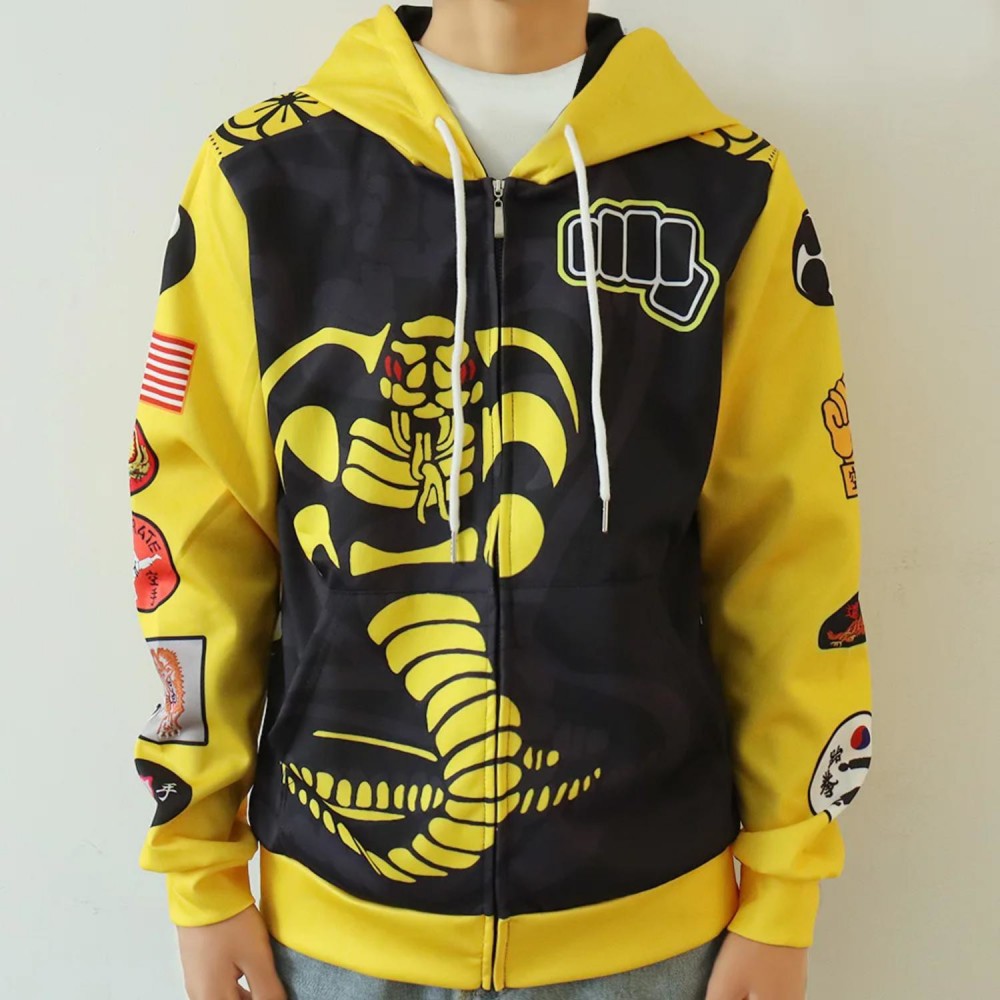 Logo Printed 75D Milk Silk Fluorescent Digital Print Men's Zipper Hoodie w/ Pocket - 7.4 oz