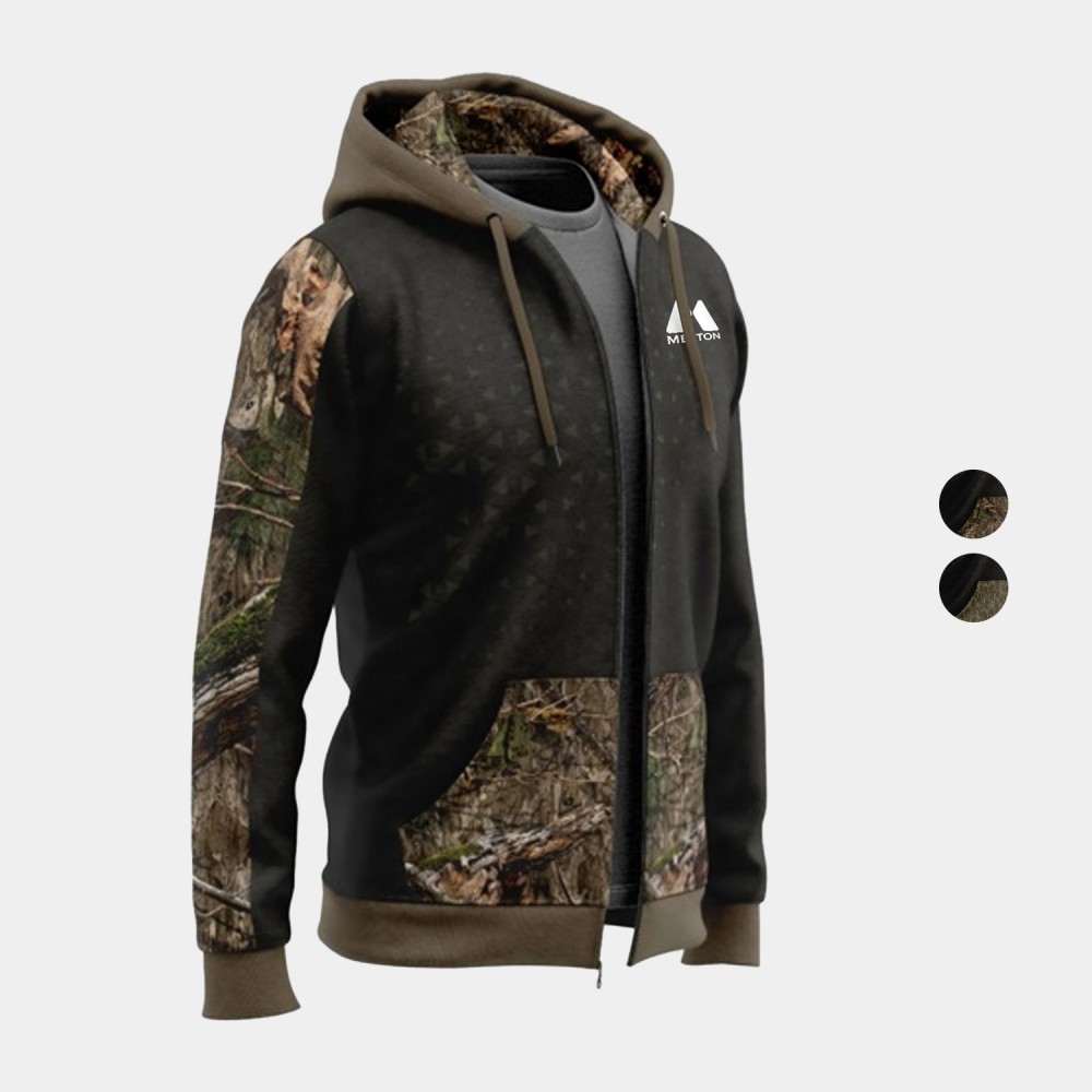 Mossy Oak Men's 8.2 Oz. Polar Fleece Full Zip Hoodie With Kangaroo Pocket Logo Printed