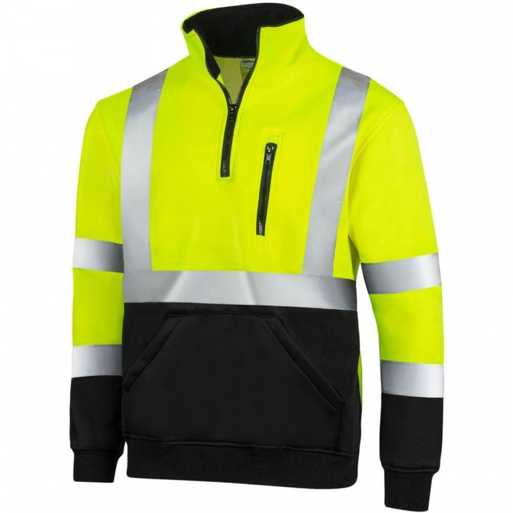 Custom Imprinted Premium Hi Viz Class 3 Color Block Safety Quarter Zip With Kangaroo Pocket Custom Imprinted Premium Hi Viz Class 3 Color Block Safety Quarter Zip With Kangaroo Pocket