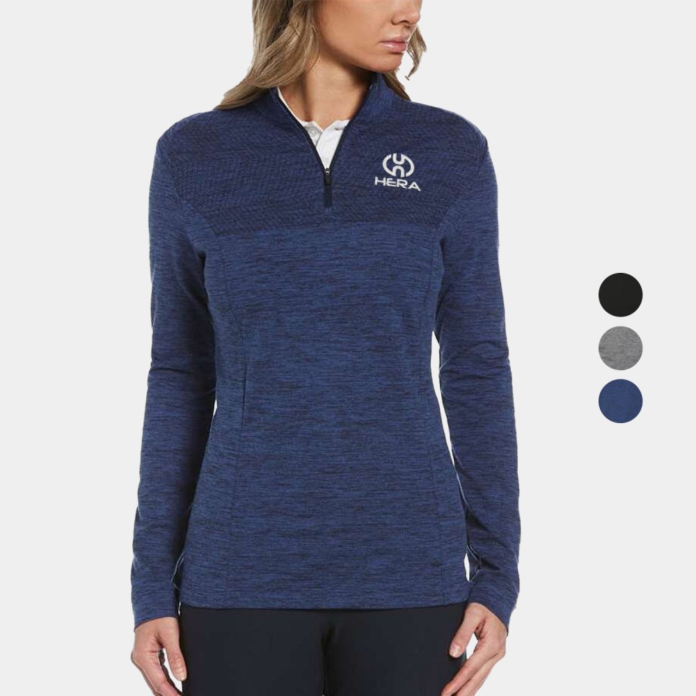 Logo Printed PERRY ELLIS Water Repellent UPF 50+ Women's Quarter Zipper Pullover with Custom Logo