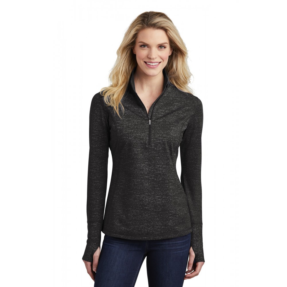 Logo Printed Sport-Tek Ladies' Sport-Wick Stretch Reflective Heather 1/2-Zip Pullover Sweatshirt Logo Printed Sport-Tek Ladies' Sport-Wick Stretch Reflective Heather 1/2-Zip Pullover Sweatshirt