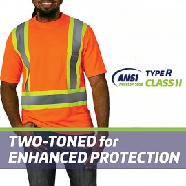 Logo Printed Hi Vis 3.8 Oz. Polyester Class 2 Two Tone Reflective Tape Crossback Safety Tee Shirt With Pocket