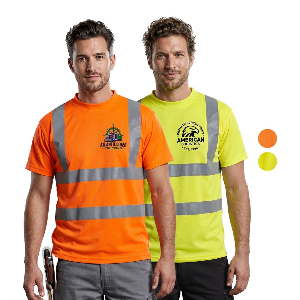 Custom Imprinted Hi Viz Class 2 Odor Reducing Reflective Tape Safety Workwear T-Shirt
