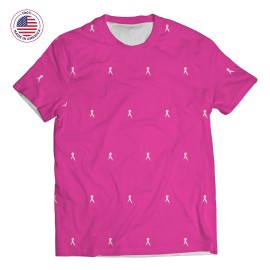 Logo Printed Breast Cancer Awareness T Shirt Crew Neck, Made in USA, Dye Sub