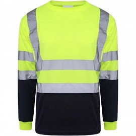Class 3 Hi Viz Color Block Reflective Tape Safety Long Sleeve T-Shirt Custom Imprinted