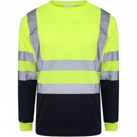 Class 3 Hi Viz Color Block Reflective Tape Safety Long Sleeve T-Shirt Custom Imprinted