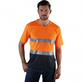 Hi Viz Light Mesh V-Neck Reflective Safety Workwear T-Shirt Logo Printed